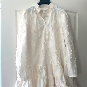 Long sleeve textured off white dress